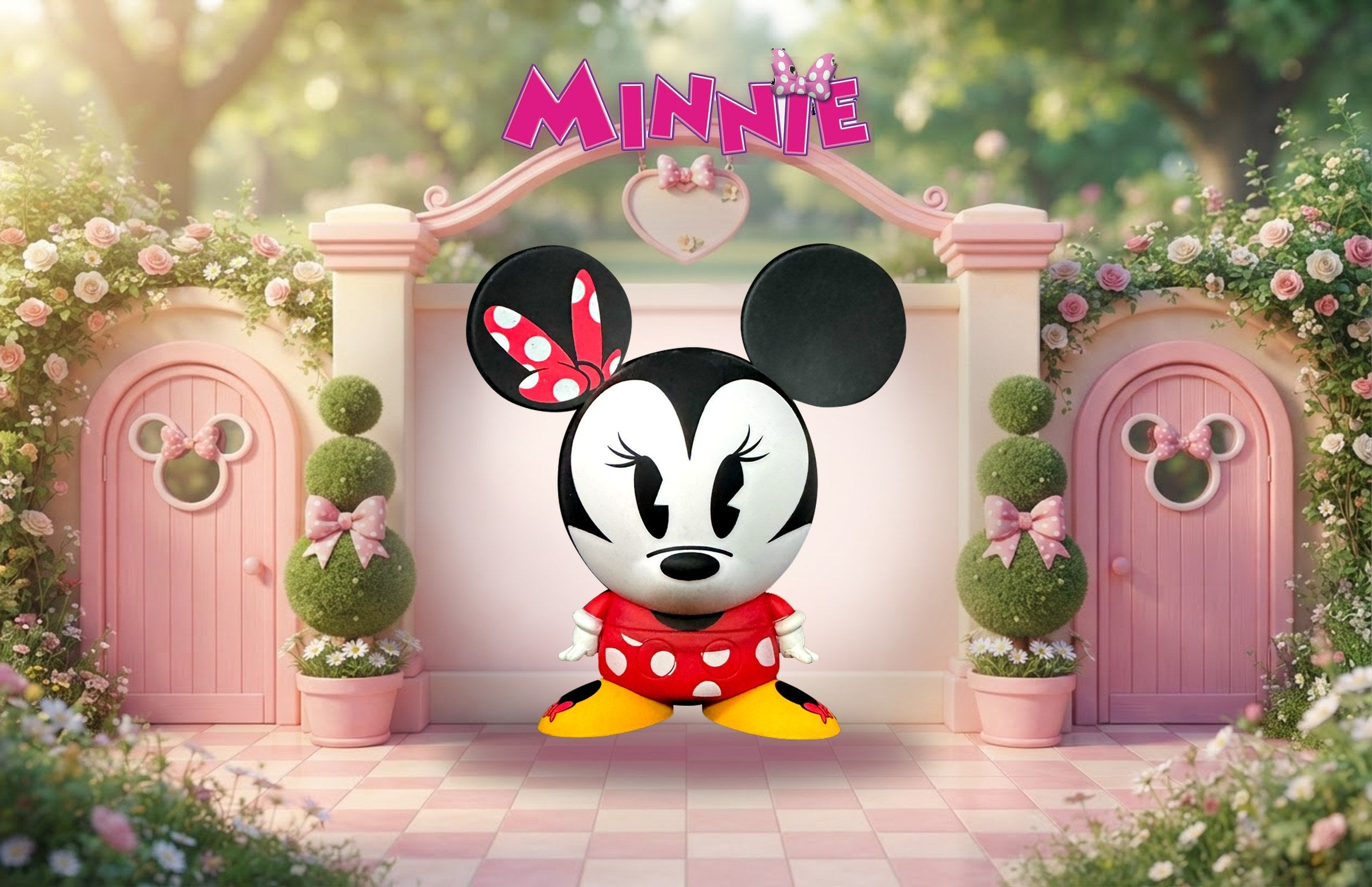 Minnie Mouse Disney Shorts vinyl figure in a pink garden