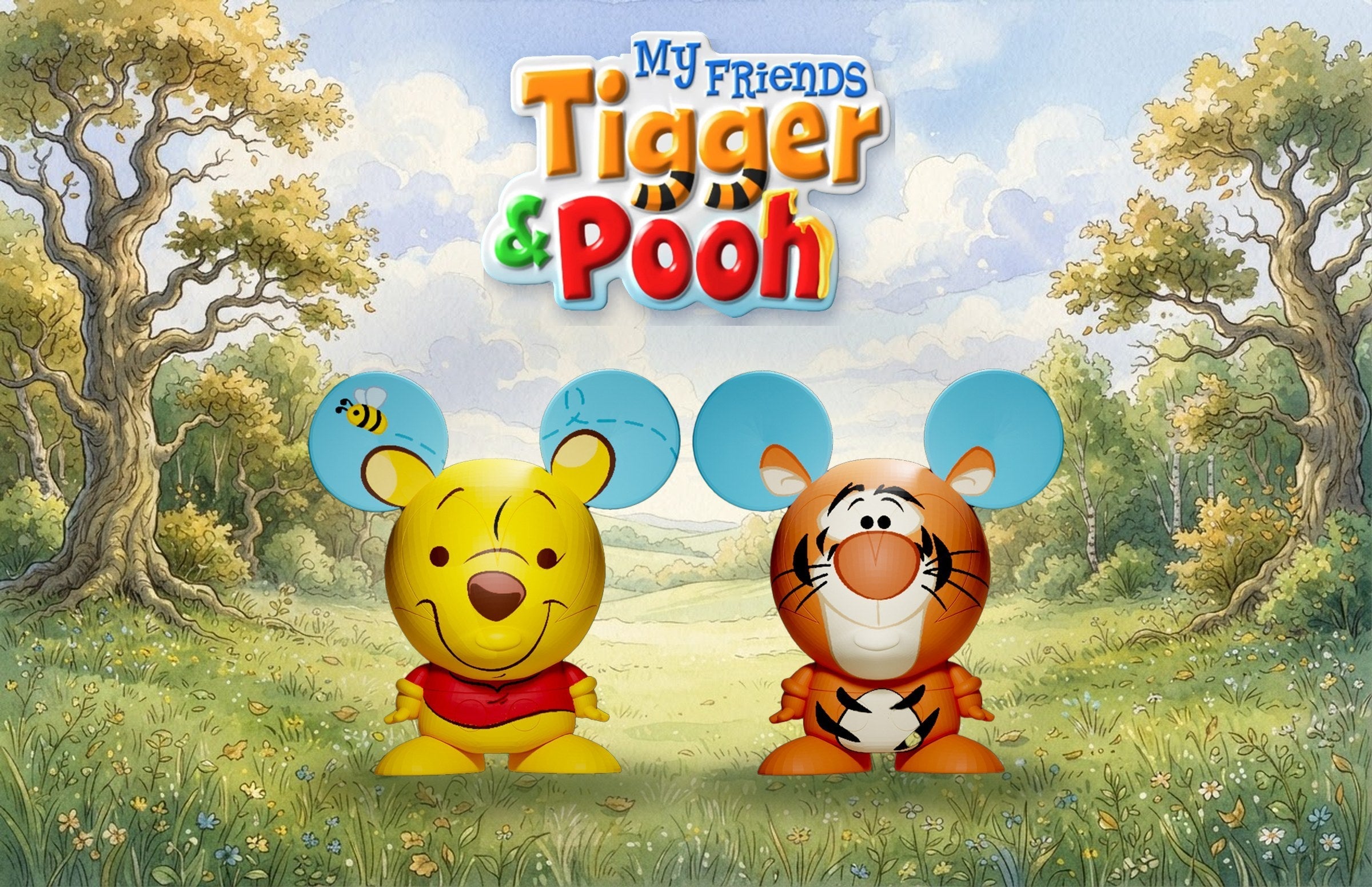 My Friends Tigger and Pooh, Disney Shorts vinyl figures in a sunny meadow